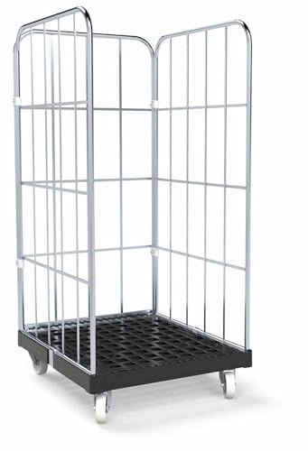 ABROLLWERK Rollbehälter 3 seitig - Gitterwagen mit Rollen für Transport und Aufbewahrung - Transportwagen 500kg Tragkraft - robust & leicht lenkbar - Rollwagen mit 724x815x1830 mm (schwarz)