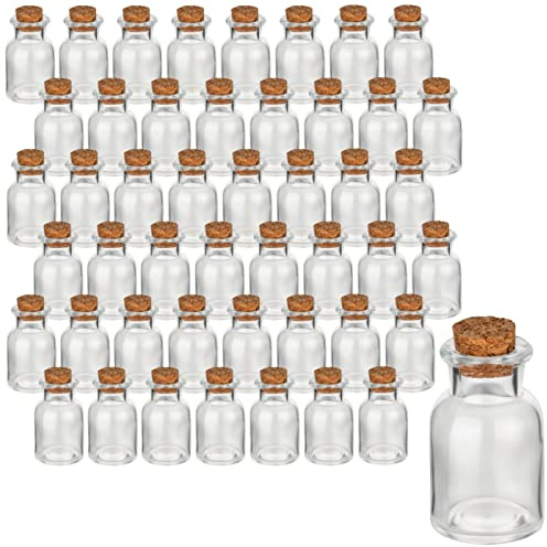gouveo Lot de 48 Mini Pots à épices 30 ML Ronds avec Bouchon - Petits Pots en liège avec Bouchon liège - Pots vides de Conservation pour Herbes, épices - Pots Ronds en Verre pour décorer et Offrir