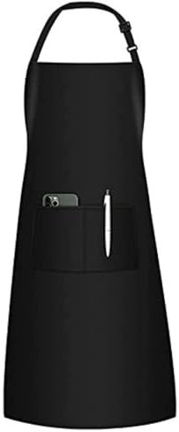 KHAOP Kitchen Apron Adjustable Bib Apron with 2 Pockets, Unisex Cooking Aprons for Home Kitchen, Baking, Restaurant, Coffee house BBQ - Black