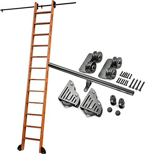 Kit di ferramenta per scala per biblioteca con rotelle, set completo di binari sospesi, ferramenta + binario di estensione (senza scala), binario per scala mobile a tubo tondo per casa/inter