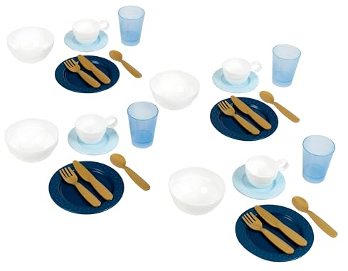 Theo Klein Geschirr-Set I Robustes und schickes Spielgeschirr für 4 Personen I Inkl. Bowls und goldfarbenem Besteck I Spielzeug für Kinder ab 2 Jahren