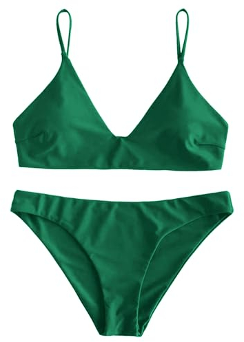 ZAFUL Women's Solid Spaghetti Strap Bralette Bikini Set Two Piece Swimsuit