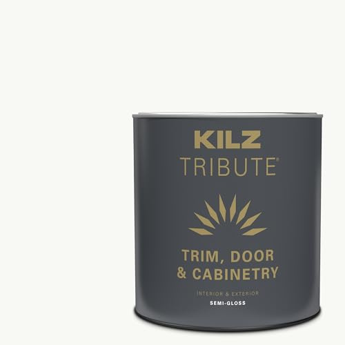 KILZ Tribute Cabinet, Door & Trim Paint for Interior/Exterior, Semigloss White, 1 Quart
