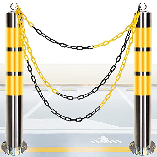 2 Stück Poller für die Einfahrt mit 5 m Absperrkette, Sicherheitskegel mit reflektierenden Streifen, Poller zur Lenkung des Verkehrs oder für den Notfall (650 mm H x 76 mm T (25,6 Zoll H x 3 Zoll T))