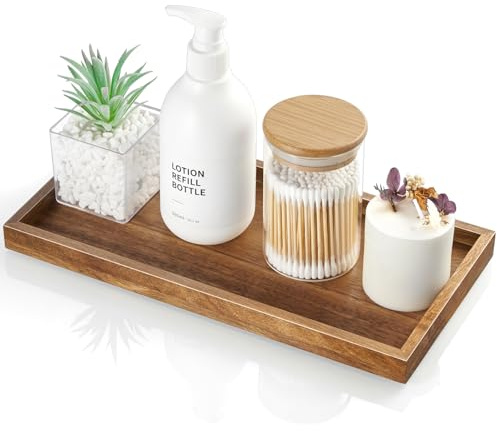 ALELION 11.7 Bathroom Vanity Tray for Counter - Acacia Wood Decorative Tray for Toilet Tank Makeup Perfume Jewelry Catchall Coffee Table - Wooden Kitchen Countertop Organizer for Soap Dispenser