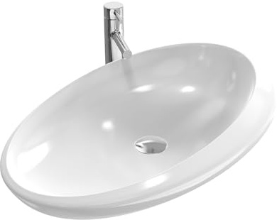 EMKE Lavabo ovalado 49 x 31 x 15 cm, pequeño lavabo para invitados, lavabo de baño, lavabo de cerámica, color blanco