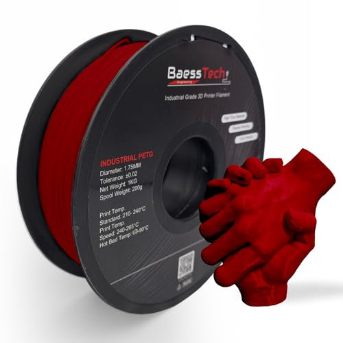 BaessTech INDUSTRIAL PETG Filament 1.75mm für 3D Drucker, 1kg (2,2 lbs) Spule, Premium PETG Filament, Deutsche Markenqualität, Saubere Wicklung, Farbe Rot
