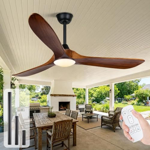 OUENGK 178 Cm Ventilador De Techo Madera Con Luz Moderno, Ventilador De Techo De Tres Aspas Para Uso Interior Y Exterior, 70 Pulgadas De Control Remoto