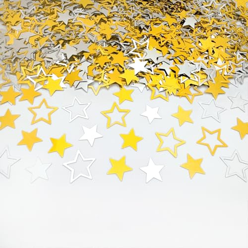 Amrzsallez Christmas XMAS Gold Sliver Star Confetti Glitter Sprinkles for Party Table Scatters Decoration Birthday Baby Shower Wedding Party Decor- Shiny, PVC Five-Pointed Stars