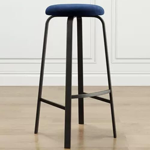 Moderner runder Barhocker aus Stahl mit Fußstütze, gepolsterte Barstühle für Küche, Insel, Esszimmer und Wohnzimmer, 70 cm, Blau