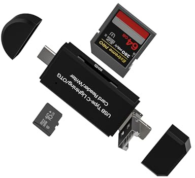 Adapter SD-Kartenleser Micro SD auf USB C Lightning USB Micro USB für iPhone 16 15 14 Pro, kompatibel mit Samsung für Apple Speicher, PC, Mac, externe Kamera, kompakt, Blitz, Multiport
