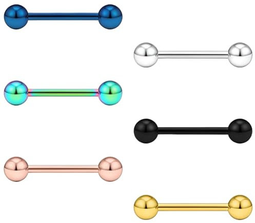 XPEX 6 Stück Zungenpiercing Set Chirurgenstahl Piercing Zunge Tongue 14mm Stab Verschiedene Kugeln