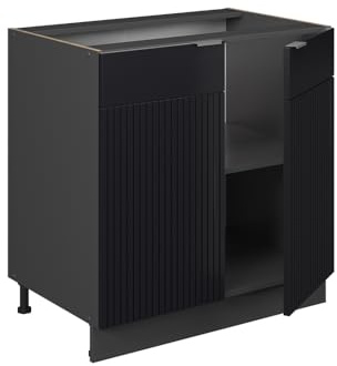 Vicco Meuble Bas de Cuisine Fame-Line, Noir rayé/Anthracite 80 cm | Façade en MDF · Plan de travail incl. · Pieds réglables en hauteur · Poignées en métal · Fermeture douce