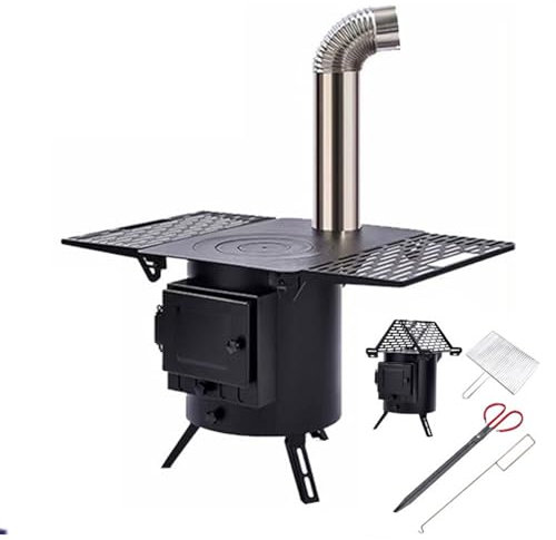Zeltofen, Kleiner Holzofen, ländlicher Heizofen für den Innenbereich, rauchfreier Herd, geeignet zum Heizen im Innenbereich, zum Zubereiten von Tee, Kochen und Grillen (Größe: B)