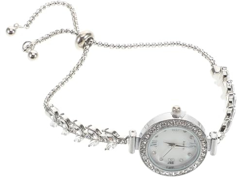 SOIMISS Vintage Damenuhr mit Mesh Armband Silber Uhr Damen Schmal Quarz Strasssteine Runde Form Elegant für Lässige Ausflüge