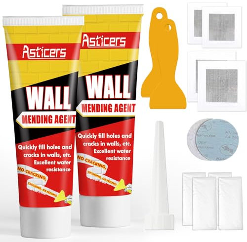 Wall Filler Kit, Waterproof Filler for Walls, Safemend Wall Mending Agent with Scraper to Fill The Cracks and Plaster Surface, High Strength Plaster Repair of Small Holes in The Walls (2pack)