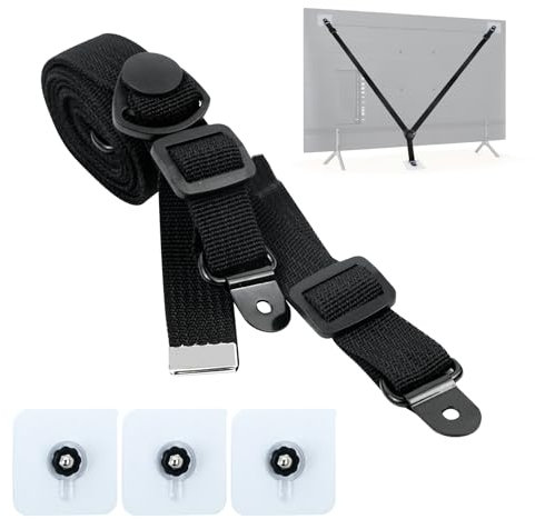 TV Kippsicherung, Verstellbare Kippsicherung Möbel für Fernseher Kein Bohren Tv-Sicherheitsgurte für Kinder Haustiere Und Babys Kippsicherung vor Herunterfallenden Möbeln, 2 Stück, Schwarz