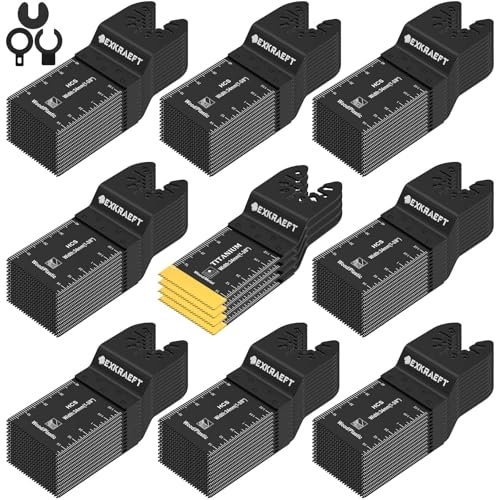 EXKRAEFT 100 PCS Multi Tool Blade, Professional Universal Titanium Oscillating Saw Blades for Metal Nails, Wood and Plastic, Multi Tool Accessories Fit Dewalt Milwaukee Ryobi Rockwell Fein