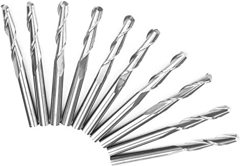 10 Stück, Hartmetall-Kugelfräser, Wolframstahl, Schneiden und Gravieren, für Kupfer, Aluminium, ABS, Acryl, PVC, Nylon, Harz, die Meisten Kunststoffe
