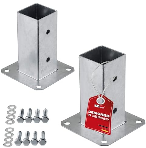 SOTECH 2er SET Aufschraubanker vierkant 60 x 60 x 152 mm | Stahl feuerverzinkt Zaunträger für Vierkantholz - optimal für den Außeneinsatz