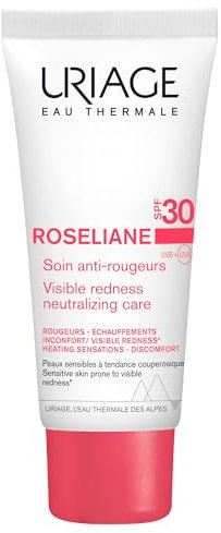 Uriage Roseliane Crème Hydratante Visage Anti-Rougeurs SPF30 - Extraits de Ginseng, Algues - Couvre les Rougeurs, Action Apaisante Longue Durée - Parfum Floral - Peau Sensible - Non Comédogène - 40ml