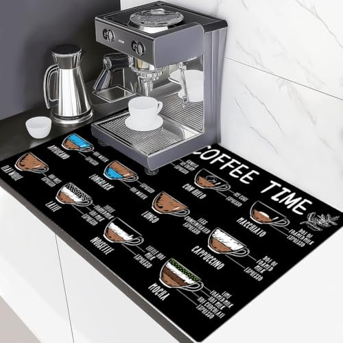 ORIGACH Tappetino scolapiatti assorbente per piatti da caffè, tappetino da bar, per piano di lavoro, per cucina, sala da pranzo, bancone, accessori per bar, motivo menu caffè, 30 x 50 cm