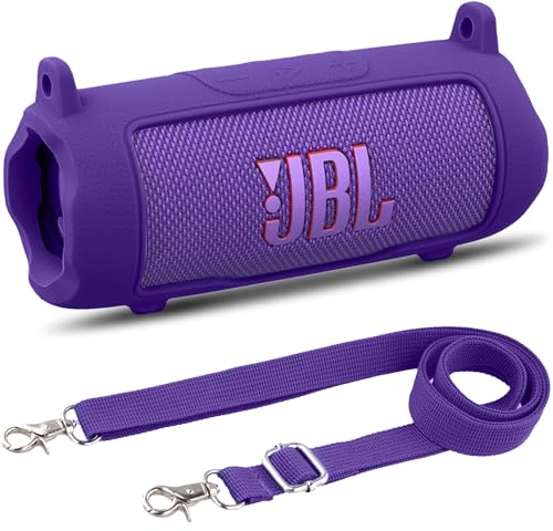 Khanka för JBL Flip 7 silikonskyddsfodral med avtagbar rem, mjukt stötsäkert fodral för JBL Flip 7 bärbar bluetooth-högtalare, endast fodral (lila)