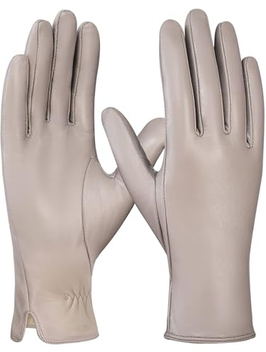 GSG SINCE 1998 Handschuhe Damen Leder Echtleder Gefüttert Beige S | Lederhandschuhe Damen aus chromfreiem Schafsleder mit Wollfutter, ideal für Winter und Autofahren