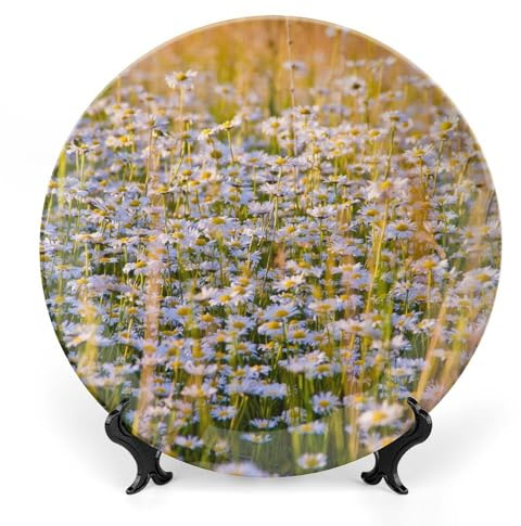 Chamomile Flowers Field Decorative Plate for Wall Ceramic Home Wobble-Plate with Display Stand Table Decor Ornament Modern Home Decoration Dinner Plate Dessert Dish 10