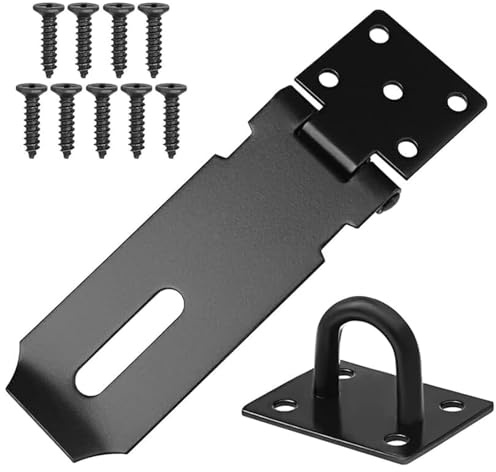 Heavy-Duty Shed Lock Buckle,Door Padlock Hasp,Stainless Steel Padlock Hasp | Shed Lock Hasp Shed Door Latch Heavy Duty Gate Lock Latch Hasp and Staple for Door Window Cabinet (1 Pcs,4 Inch,Black)