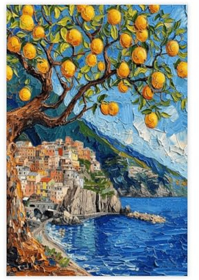 UTGN Van Gogh inspirierte Amalfiküste, Zitronenbaum, Wandkunst, Leinwand-Poster, Wandkunstdruck, Bild, Gemälde, 30 x 45 cm