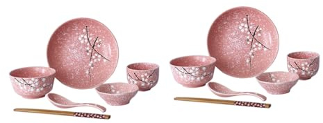 Service de Couverts en Céramique Style Japonerie, 1 Set | Rose, Usage Maison et Hôtel, Finition Délicate, Format Complet pour Table