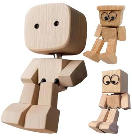 Generisch 3 Stück Wackelnde Holzfigur, Wackelnder Holzmann, Wackelfigur Auto, Schüttelmann Aus Holz, Handgefertigtes Holz-Wackel-Auto-Ornament, Armaturenbrett-Decor, Kreative Geschenke