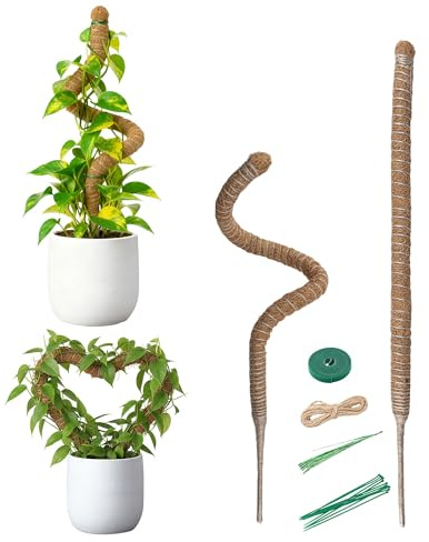 Mcbazel 2x80cm Monstera Moosstab für Pflanzen, Handgemachte Monstera Rankhilfe für Kletterpflanzen, Flexibler Kokosfaser Monstera Moss Pole mit Zubehör für Innen- und Außenpflanzen