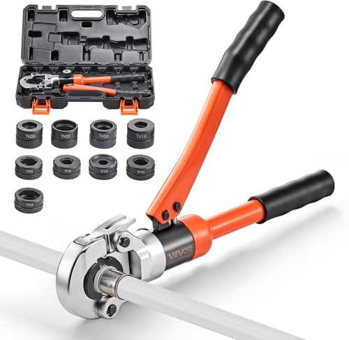 VEVOR Alicates de Prensa Hidráulica para Tuberías, con 4 Mordazas TH16 TH20 TH26 TH32 para Tubos de PEX y Aluminio-Plástico, 5 Mordazas V12 V15 V18 V22 V28 para Tubos de Acero Inoxidable, con Estuche