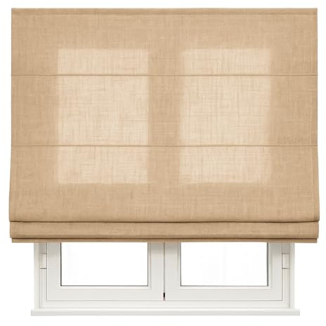 Kaaten | Estor Plegable Translúcido con Varillas Textura Lino | Tejido de Aspecto Natural| Color: Beige Tostado| Medidas: 90cm X 175cm | para Puertas y Ventanas | Fabricado en España