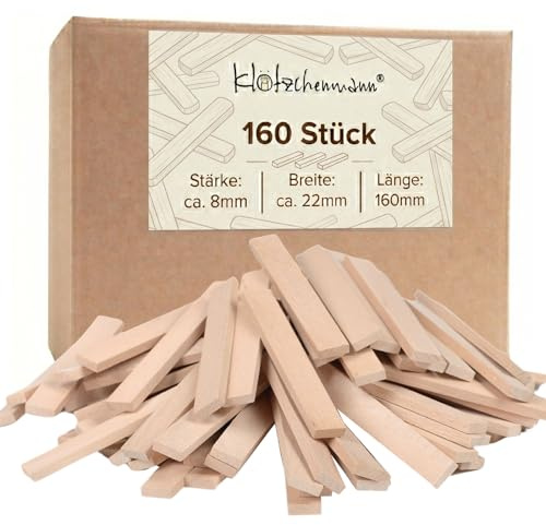 Klötzchenmann Buche 160 Holzklötzchen ohne Klebeband 16 cm Bastelholz für DIY Projekte zum Bauen und Dekorieren