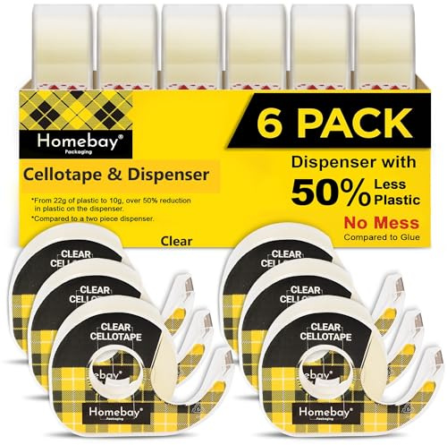Homebay Clear Cellotape Rolls With Dispenser | Christmas Birthday Gift Wrap Tape Transparent | Strong Sticky Small Wrapping Dispenser and Tape 18mm x 30mm