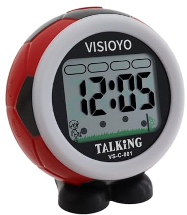 VISIOYO Sveglia Parlante Italiano con Annuncio Automatico – Orologio Digitale da Tavolo a Forma di Pallone per Anziani e Non Vedenti, con Funzione Vocale (Rosso)