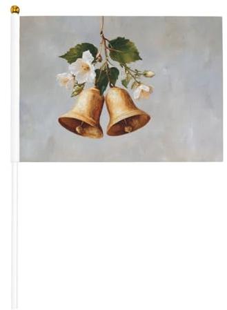 Goldene Glocken mit weißen Blumen, kleine Handflaggen, Mini-Flaggen auf Stab, für Partys, Teamaktivitäten, Paraden, Urlaubsdekoration, 10 Stück
