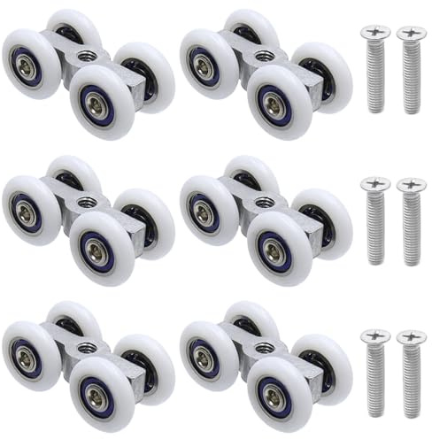 GYSRXS Lot de 6 Roulette Porte Coulissante Douche Glissement Silencieux 20MM Roulette Porte de Douche avec 6×M6 Vis Roulettes pour Rail de Porte Coulissante(Blanc)