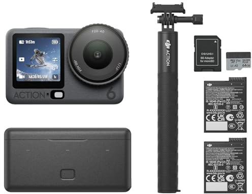 DJI Osmo Action 6 Enhanced Combo, with 2 Batteries + 64GB Card, Action Camera with 1/1.1″ Square Sensor, Variable Aperture of f/2.0–f/4.0, Waterproof Action Camera 8K for Extended Outdoor Filming