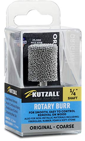 Kutzall Original Zylinderfräser, 1⁄4 Schaft, grob - Holzbearbeitungswerkzeug für Bosch, DeWalt, Milwaukee, Makita. Abrasives Wolframkarbid, 3⁄4 (19mm) Kopfdurchmesser. X 1 (25.4mm) Länge, C-34