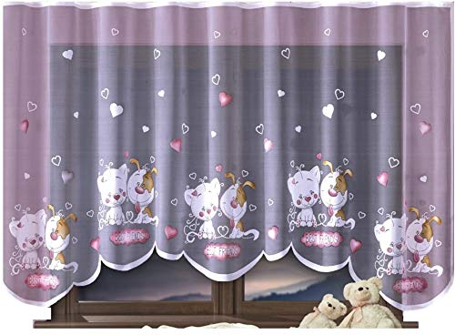 HomeDekorator® Vorhang Gardine mit Kräuselband Kinderzimmer Kindergardine Junge Mädchen Weiß 300 cm Extra Breit Dschungel Motiv Scheibengardine Kurzgardine Transparent Kurz Durchsichtig Universalband…