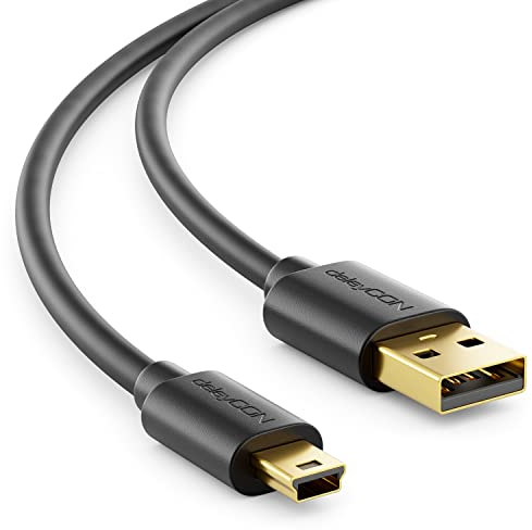 deleyCON 0,5m Mini USB 2.0 Câble Haute Vitesse - Câble de Charge & Données pour Téléphones Mobiles Smartphones Tablettes Appareils Photo Numériques Navis Microphone - USB A vers Mini B - Noir