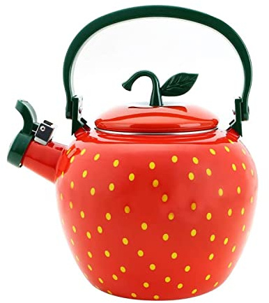 Enamel Whistling Teapot Tea Kettle Teakettle Stovetop, 2.0 Litre - Gourmet Art Strawberry Design