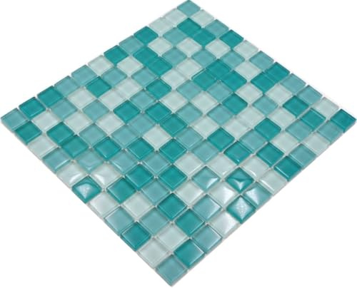 Glasmosaik Quadrat Crystal mix hellgrün/grün Transluzent Transparent 3D Fliesenspiegel, Mosaikstein Format: 25x25x8 mm, Mattengröße: 327x302 mm, 1 Matte