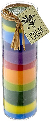 Palm Light Chakra Kerze – Streifenspaß, bunt, 20cm, 100 Std. Brenndauer, in Kristalloptik, Hochwertig für Innen & Außen