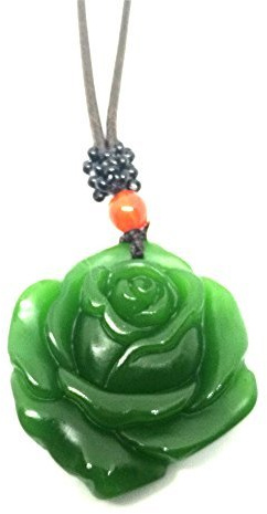 yigedan Halskette mit Anhänger aus natürlicher grüner Jade-Rose aus Lederseil