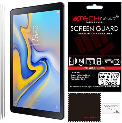 TECHGEAR [3 Pack] Protection d'Écran pour Galaxy Tab A 10.5, Film de Protection Écran Ultra Clair avec Chiffon et Carte d'Application Compatible pour Samsung Galaxy Tab A 10.5 Pouces (SM-T590)
